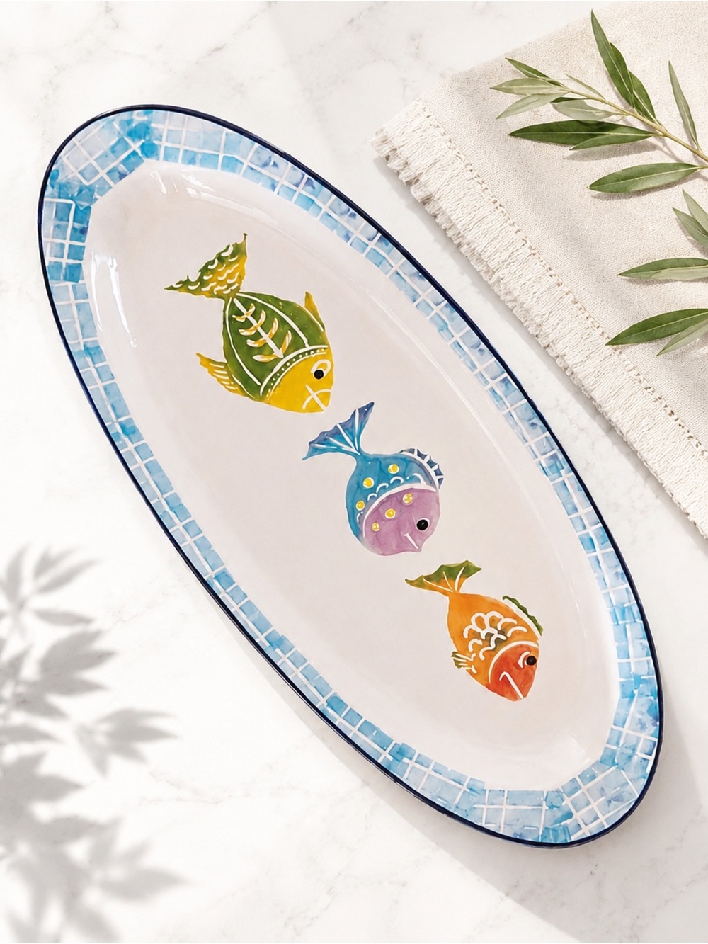 Vintage World Market Fish Oval Serving Platter Stoneware Made In Italy 🇮🇹 22.5"